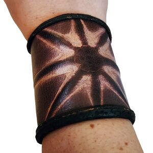 Brown Black Leather Compass Tribal Norse Snap Bracelet Cuff